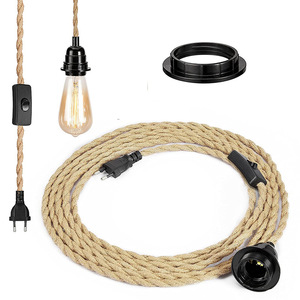 <span class=keywords><strong>Cable</strong></span> de lámpara trenzado de cáñamo E27, soporte de lámpara de plástico de baquelita, interruptor 303 con enchufe de la UE CE - Product Image 2