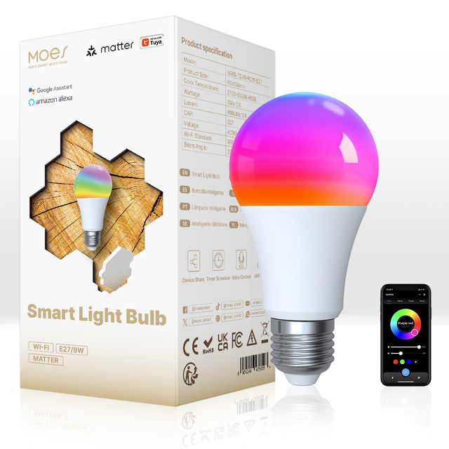 Tuya Matter WiFi Smart Bulb Dimmable Led Light 16 Million RGB Colors E27Candle Lamp Voice Control Alexa Google Home