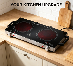 Cuisinière électrique portable élégante à double brûleur infrarouge 1800W avec commandes indépendantes pour une cuisson polyvalente en intérieur et en extérieur - Product Image 2