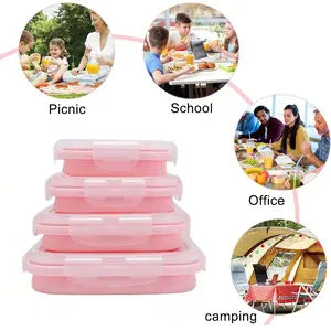 Tùy Chỉnh Vuông Gấp Bát Thực Phẩm Container Silicone Đóng Mở Container Thực Phẩm 1200Ml Vuông Hộp Ăn Trưa