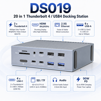 Base de Conexión Thunderbolt 4 20 en 1, USB4 40Gbps, HDMI 8K, Ethernet 2.5G, PD90W, Hub Dual TB4 DS019
