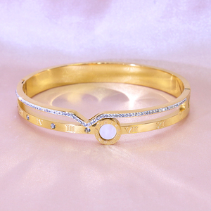 Oem Các Nhà Sản Xuất Hợp Thời Trang Quà Tặng Tùy Chỉnh Thiết Kế Chữ Số La Mã Quyến Rũ Zircon Vòng Đeo Tay Thép Không Gỉ Trắng Becca Nút Vòng Đeo Tay - Product Image 5