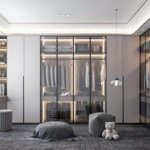 Bedroom Wall Design Wooden Cabinet <strong>Wardrobe</strong> with Mirror Elegant Clothes <strong>Storage</strong> <strong>Solution</strong> - Product Image 1