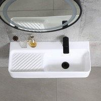Fournisseur chinois de lavabo mural en céramique de grande taille pour salle de bain, avec plan de lavage intégré, idéal pour la buanderie