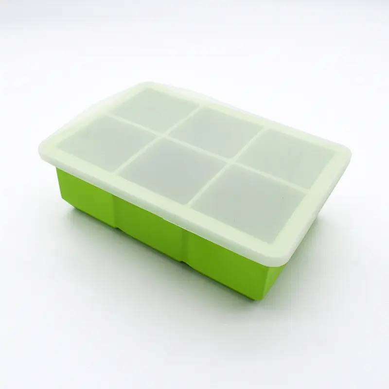 wholesale soft silicone cube tray mold with lid for ice making Six-grid with a cover square ice grid silicone mold