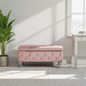 Moderno Reposapiés <span class=keywords><strong>Cuadrado</strong></span> <span class=keywords><strong>Rosa</strong></span>, Otomana con Almacenamiento, Puf Suave y Esponjoso para Dormitorio o Sala de Estar, para Uso en Interiores o Exteriores - Product Image 1