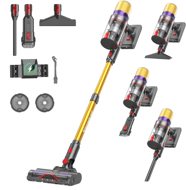 450W Yellow Handheld Cordless Battery Electric Vacuum Cleaner High Multi-Way Brushless Motor Bagless HEPA Filter Dry Use