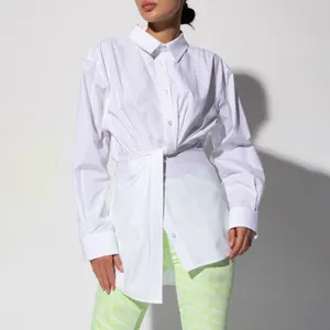 Custom Clothing White Shirt Fashion Lady Blouses Gathered New Design Cotton Women Shirts