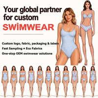 Fabricante de Trajes de Baño Personalizados OEM, Tela Reciclada, Diseño de Rayas Triangulares, Conjunto de Bikini de Tres Piezas para Mujer