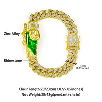 Bracelet pour homme San Judas Tadeo en alliage de zinc plaqué or, avec strass taille émeraude, style cubain, breloque catholique Saint Jude et motif papillon