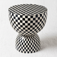 Table d'appoint tambour en os incrusté noir et blanc, faite à la main, moderne et décorative, pour salon, chambre et mobilier de maison