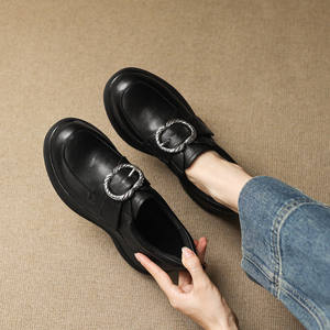 Pure handmade leather leather <b>shoes</b> with big belt buckle inside and outside full leather <b>shoes</b> with a round head and <b>soft</b> <b>sole</b> - Product Image 6