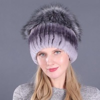 Bonnet en fourrure de renard véritable pour femme, nouveau style, haute qualité, bonnet en tricot d'hiver en fourrure de lapin Rex naturelle pour fille
