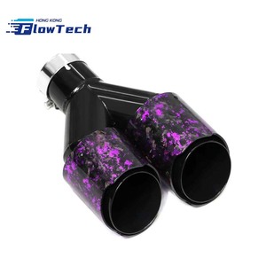 Punta de escape doble FlowTech de fibra de carbono y acero inoxidable, negro satinado con lámina morada, 1 a 2, universal para modificación de automóviles - Product Image 4