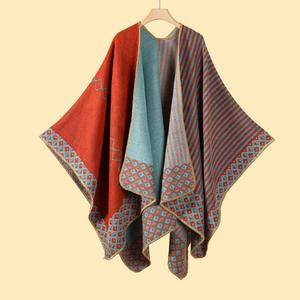 エスニックスタイル大型無地カシミヤショール観光マントスカーフスリット付き暖かさの伝統的なスカーフ & ショール - Product Image 4