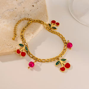 BASQUESUN Usine En Gros Personnalisé Version Coréenne Nouveau Acier Inoxydable Goutte <span class=keywords><strong>Gomme</strong></span> Cerise Ins Style Niche Design Bracelet Femme - Product Image 3