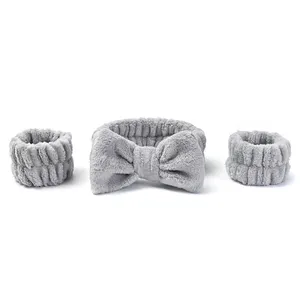 3 pcs/set Baby soft fashion coral velvet bow and spa headband serviette brassards set with elastic hair band