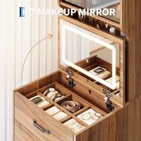 Table de toilette étroite de style chinois moderne en bois de caoutchouc haut de gamme avec rangement caché et éclairage LED, luxe pour le maquillage