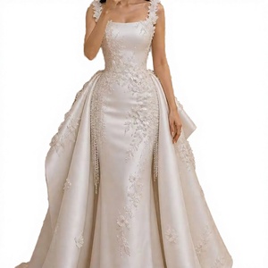 S1456Y 2026 Nouveauté Tendance : Robe de Soirée Française de Luxe, Col Carré Moderne, Élégante, avec Perles, Pompons et Motifs Floraux, en Satin Réversible - Product Image 2