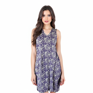 Robe en coton sans manches imprimée à la main 100% coton pour femme | Tenue d'été légère | Robe confortable violette - Product Image 1