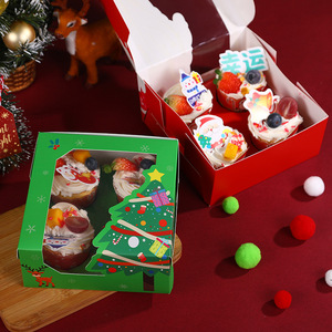 2025 mới trong suốt cửa sổ 4-cup giáng sinh món tráng miệng muffin <span class=keywords><strong>cupcake</strong></span> hộp UV lớp phủ in hộp giấy - Product Image 3