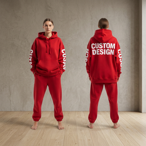 <b>Women</b> Red Hooded Tracksuit Set Full Sleeve Sweatshirt Drawstring <b>Jogger</b> Pants Casual <b>Outfit</b> Letter Print Custom Design - Product Image 6
