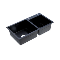 Évier de cuisine moderne en acier inoxydable noir nano, double bac, avec tablier frontal à deux trous, fait main, personnalisé en usine et vente directe