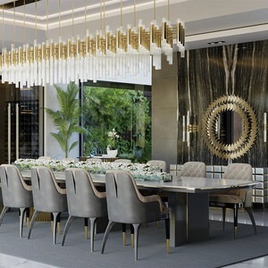 Ensemble <span class=keywords><strong>table</strong></span> et chaises de salle à manger Luxe moderne en marbre pour <span class=keywords><strong>8</strong></span> <span class=keywords><strong>personnes</strong></span> 12 <span class=keywords><strong>personnes</strong></span> rectangulaire longue salle à manger - Product Image 2