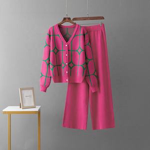 Ladies v Neck Long Sleeve Loose Fit Short <strong>Cardigan</strong> and High Waist Long Pants <strong>Twin</strong> <strong>Set</strong> - Product Image 4