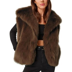 FOXA Gilet en fausse fourrure pour femme, sans manches, ouvert sur le devant, vêtements d'extérieur chauds pour l'hiver - Product Image 1