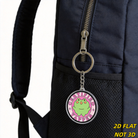 Portachiavi Certificato Yapper Frog, simpatico rospo verde su cerchio rosa, accessorio divertente per amanti dei chat, per borse, chiavi, zaini