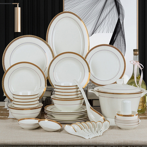 Service de table de luxe 58 pièces en <span class=keywords><strong>porcelaine</strong></span> royale, assiettes en céramique dorée en os de <span class=keywords><strong>porcelaine</strong></span> pour la maison, les mariages <span class=keywords><strong>ou</strong></span> les restaurants - Product Image 1