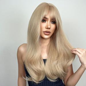 Pelucas de pelo liso Natural sintético para mujer, <span class=keywords><strong>Rubio</strong></span> 613, <span class=keywords><strong>flequillo</strong></span>, pelo falso mate, pelo Artificial, pelucas de red rosa - Product Image 5