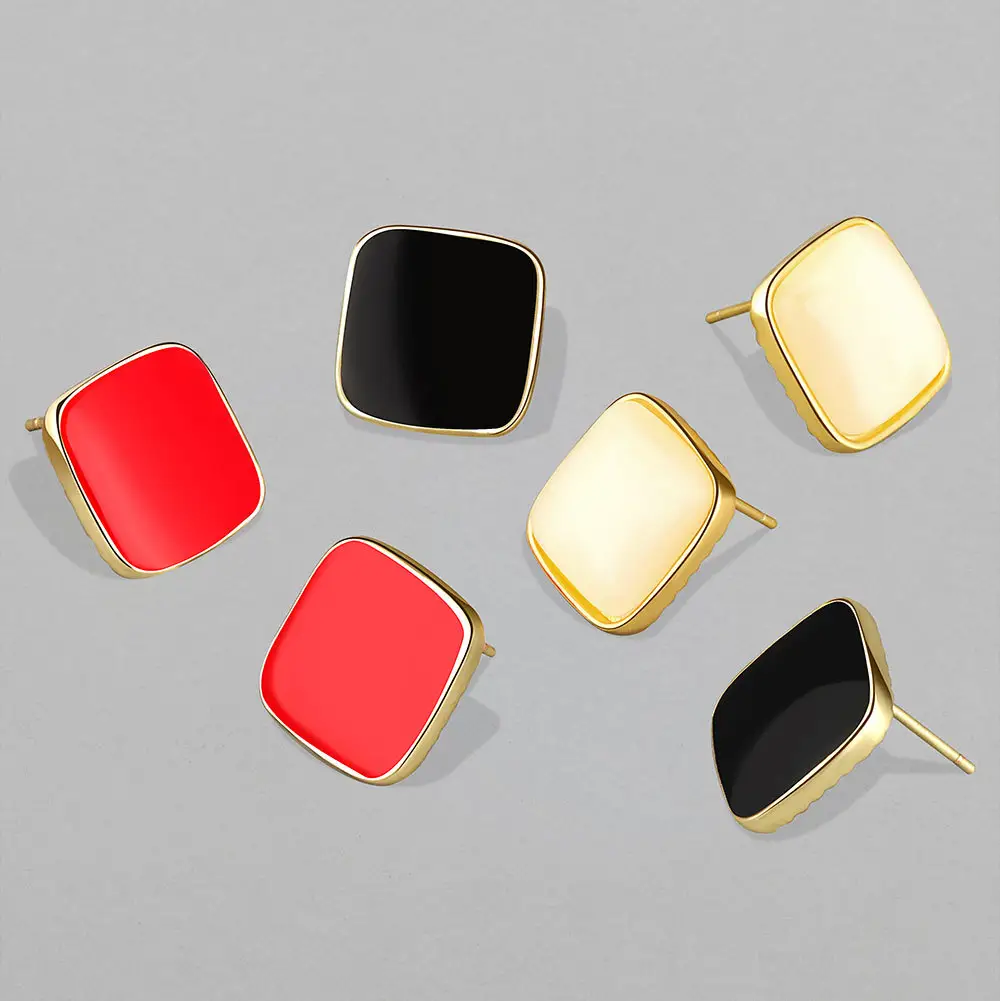 Stainless Steel Earrings New Popular Elegant Geometric Square Black Acrylic Korean Fashion Stud Earrings For Women Jewelry Gifts