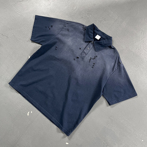 Heavyweight 275g 100% Cotton Knitted Oversized Printed Washed and <b>Distressed</b> T-shirt <b>Top</b> for Wholesale - Product Image 3