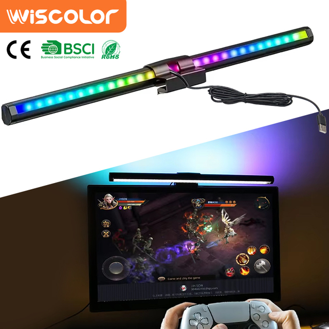 Smart RGB LED Monitor Light Bar with Touch Control USB Powered Modern Black Aluminum Curved Screen for Gaming