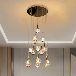 Lustre LED moderne noir et verre cristal transparent, <span class=keywords><strong>luminaire</strong></span> <span class=keywords><strong>suspendu</strong></span> en forme de sphères pour plafond haut, escalier intérieur, hall d'entrée - Product Image 1