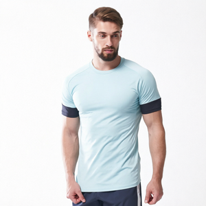 T-shirt en jersey de coton respirant à séchage rapide pour homme, manches courtes, col rond, sport, fitness - Product Image 1
