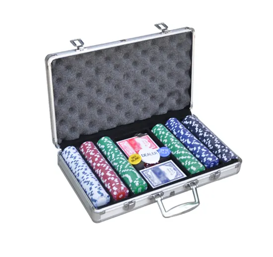 क्लासिक कैसीनो चिप्स 5 रंग टेक्सास अनुकूलित पोकर चिप्स पोर्टेबल 300 सूटकेस पोकर सेट बॉक्स के साथ सेट