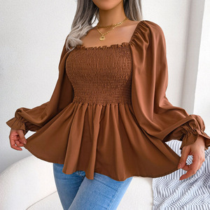 Blusa Elegante Juvenil, Blusa Informal <span class=keywords><strong>de</strong></span> Cuello Cuadrado y Manga Larga, Camisa <span class=keywords><strong>de</strong></span> Gasa Elegante, Cintura Elástica Ajustada, Camisas <span class=keywords><strong>de</strong></span> Talla Grande - Product Image 6