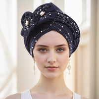Nouveau design – Turban pour femme avec strass, voile de mariée orné de fleurs et de perles, châle musulman chaud pour l'hiver – Livraison gratuite