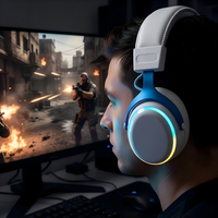 Headset Gaming Nirkabel ANC 7.1 Surround Sound untuk Mode Ganda Kabel+Nirkabel 6.0, Lampu RGB JL, Baterai 2000mAh, Over-Ear