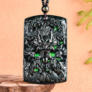 Pendentif Long Pai en jadéite noire naturelle authentique, pendentif pour homme, vente en gros de jade, design original C202 - Product Image 1