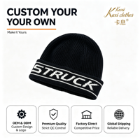 Bonnets personnalisés de haute qualité, tuques noires en acrylique, grandes lettres côtelées jacquard, bonnets d'hiver unisexes en acrylique tricoté pour le sport