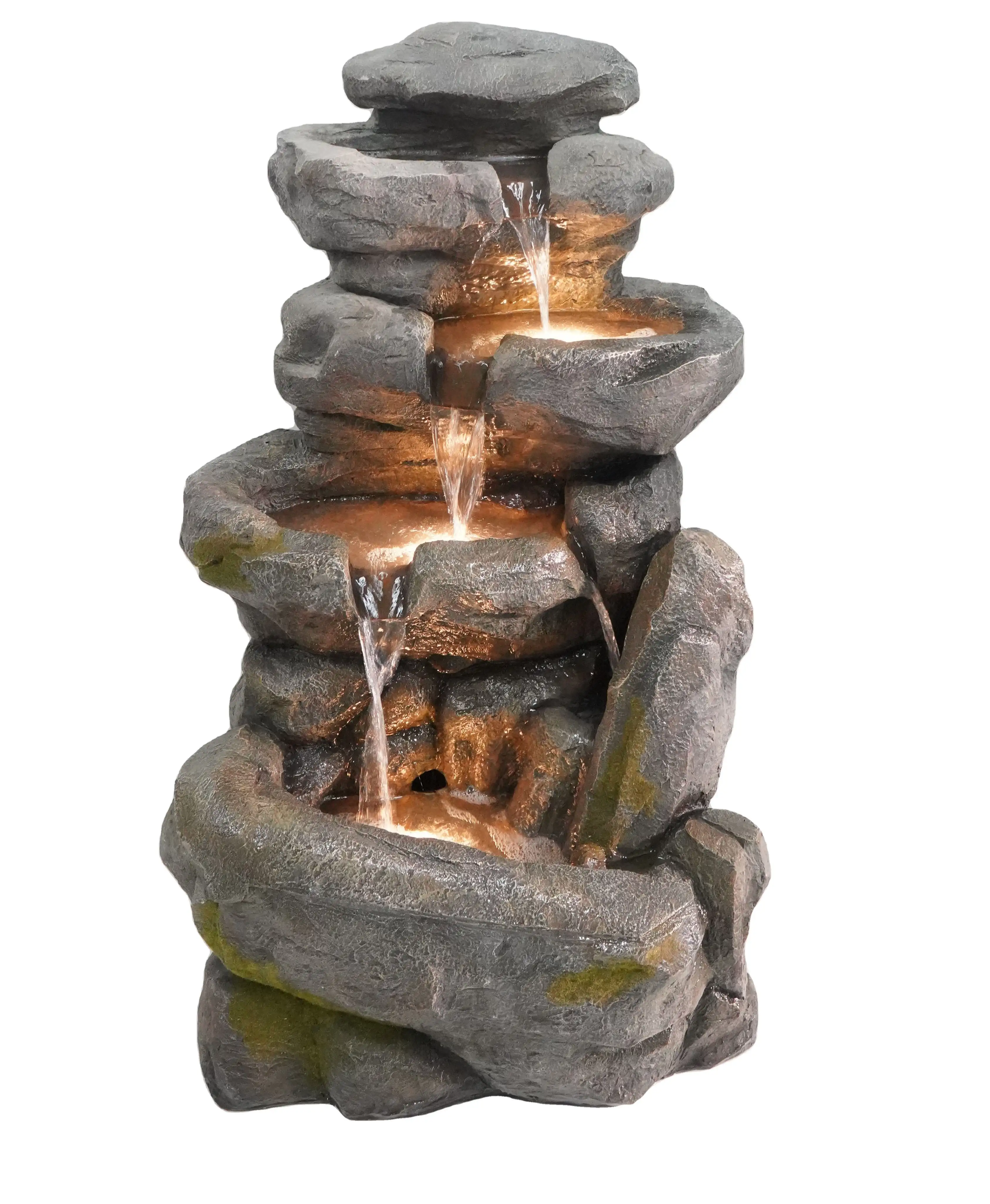 Patio cour pelouse créative rocaille conception extérieure résine fontaine en pierre fontaine cascade extérieure