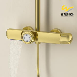 Ensemble de douche thermostatique mural Vimijia à trois fonctions en cuivre avec surface brossée et jet de pluie pour salles de bain - Product Image 5