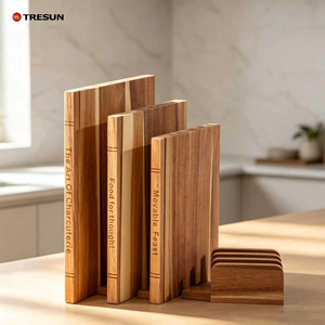 Juego de 3 tablas de cortar de madera de acacia con soporte, en forma de biblioteca. - Product Image 1
