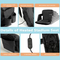 Chaise de camping chauffante à 3 niveaux pour l'extérieur, support de bras réglable, siège de stade chauffant USB pour gradins