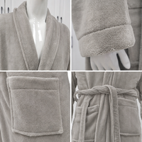 Peignoir personnalisé avec logo brodé, col châle, en flanelle de polyester gris, confortable, idéal pour un coffret cadeau et les fêtes, grandes tailles