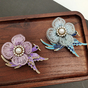 Broches de Flores y Aves Estilo Chino para Mujer, Broches de Perlas y Diamantes de Imitación, Accesorios de Tela para Ropa, Joyería Vintage - Product Image 3